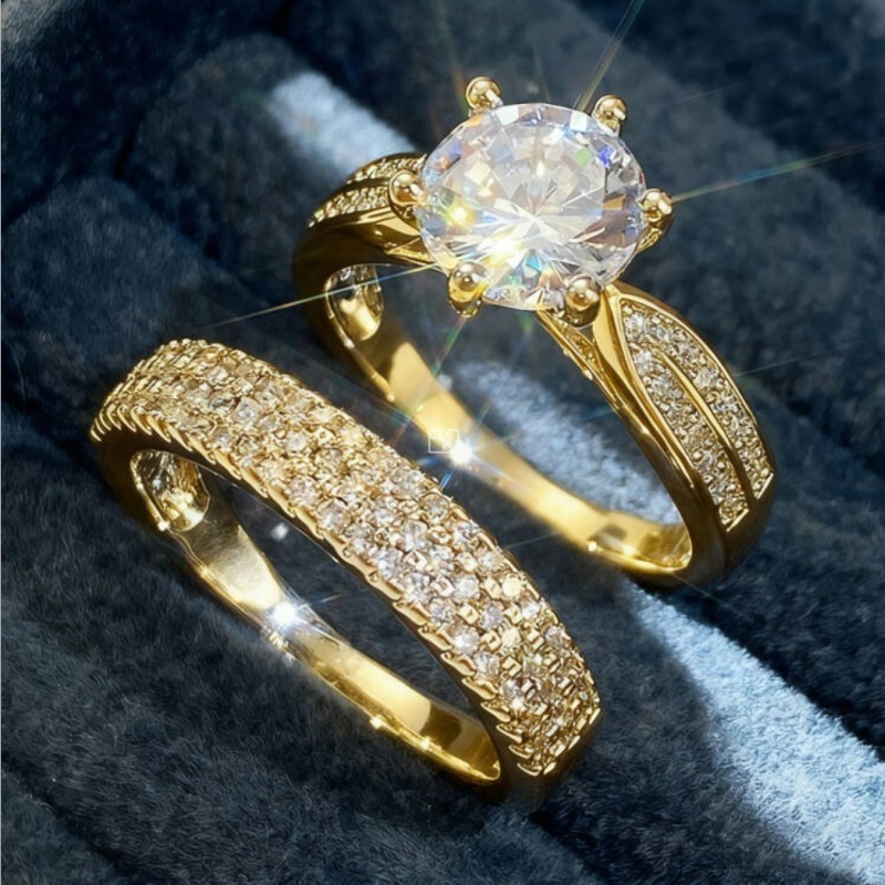 2set Luxury Classic Wedding Ring Set, Engagement & Eternity Rings